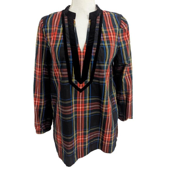 J. Crew Stewart Tartan Plaid Tunic with Velvet Trim - Picture 2 of 10